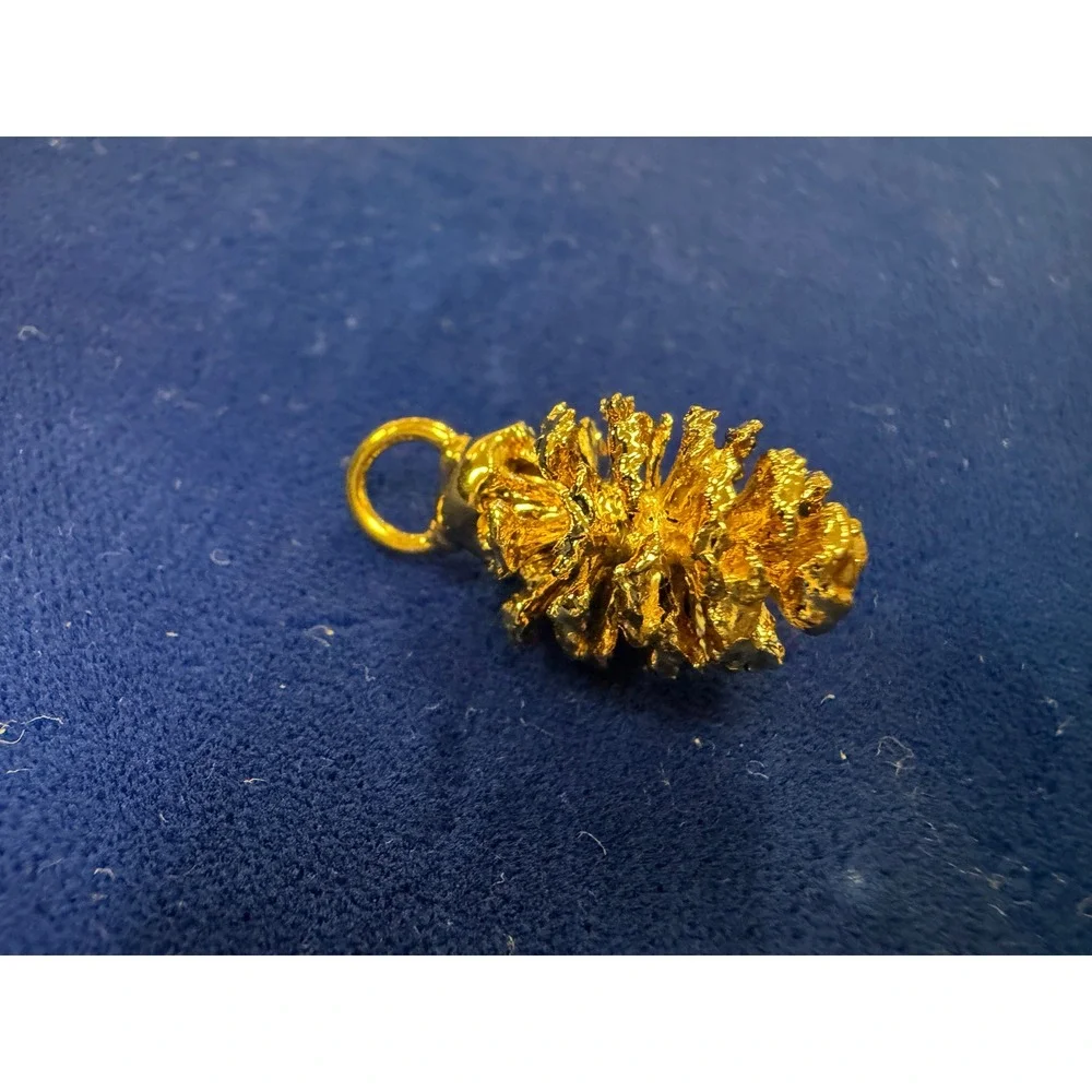 Gold Pinecone Pendant Charm Nature Inspired Textured Jewelry Gift